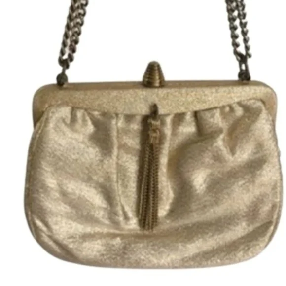Vintage 1950's gold sparkle purse chain strap & tassel mini coin purse - Picture 3 of 11